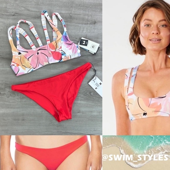 ☀️RIP CURL☀️ HURLEY☀️ BLOSSOM REVERSIBLE  CROP BIKINI SET - Picture 1 of 15